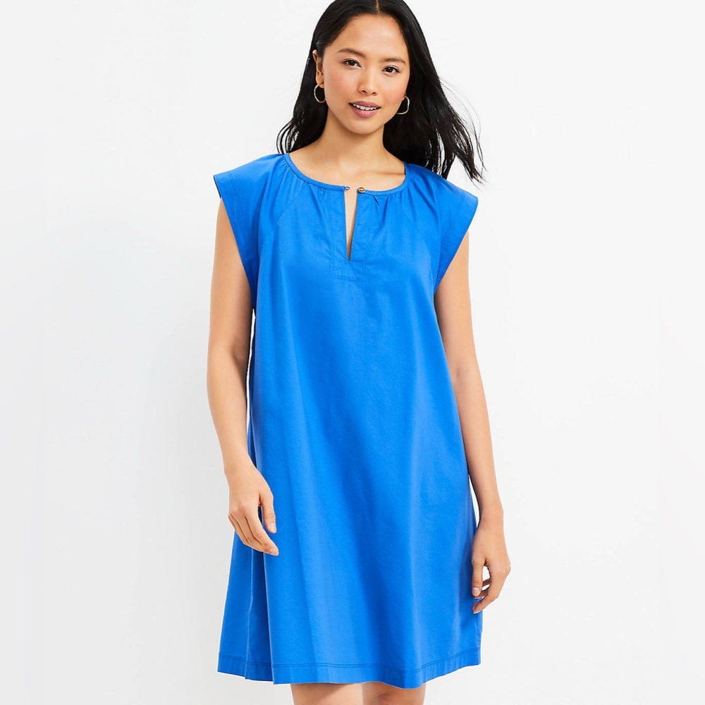 Petite Flutter Sleeve Split Neck Swing Dress - image 1